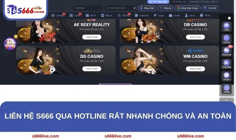 Liên Hệ S666 238 Liên hệ S666 qua hotline rất nhanh chóng và an toàn